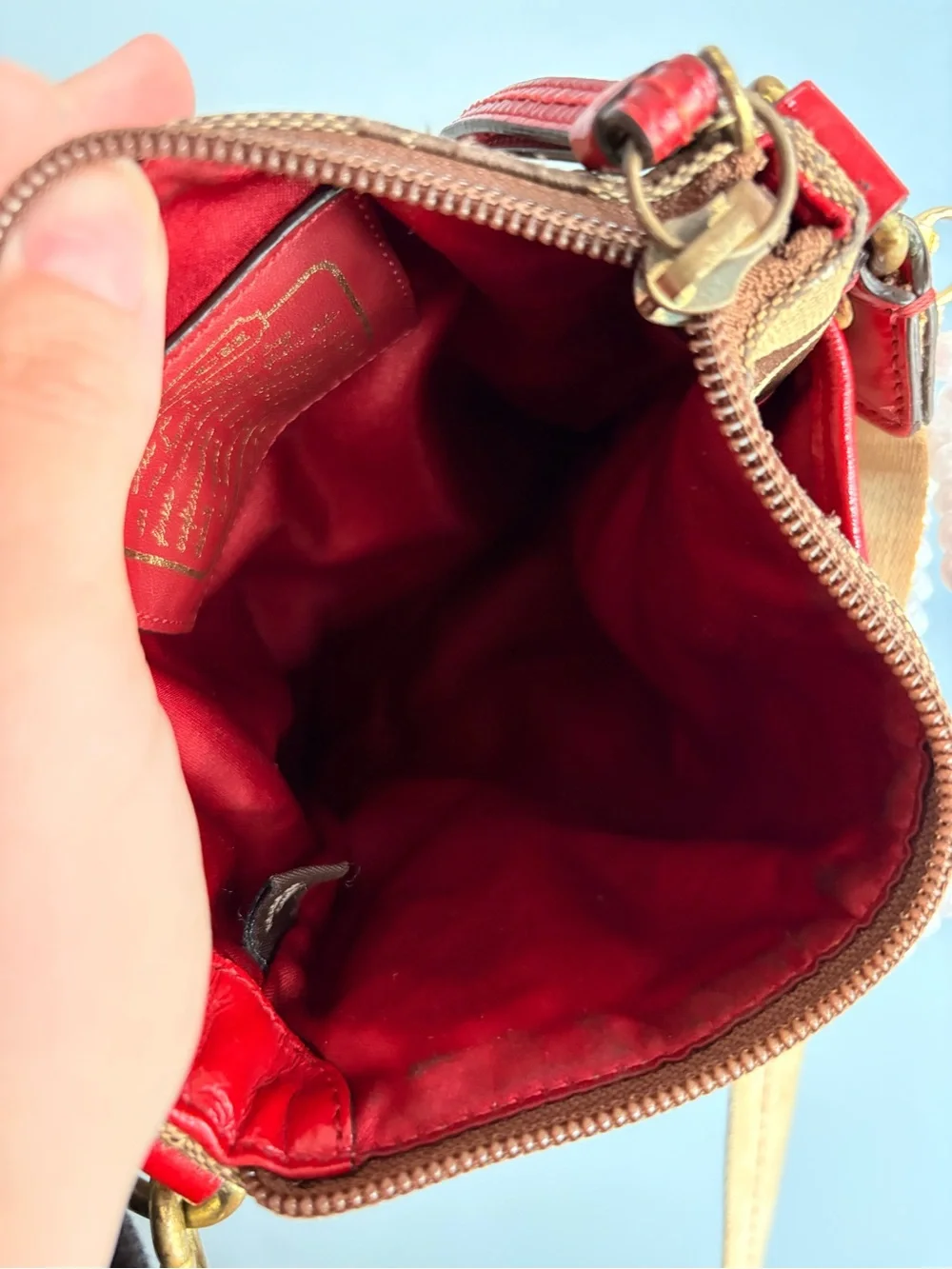 Coach Y2K Signature Canvas Crossbody Bag with Red Leather Trim